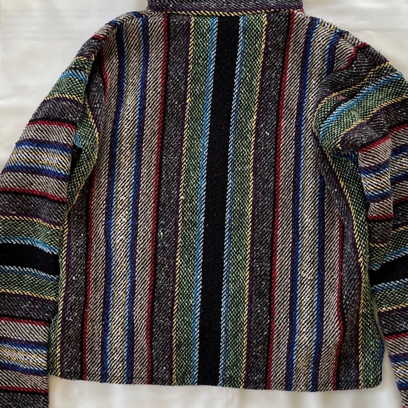 MOLINA Vintage Mexican Baja Blanket Drug Rug Hoodie Grey Green Surfer Poncho M - Picture 4 of 11